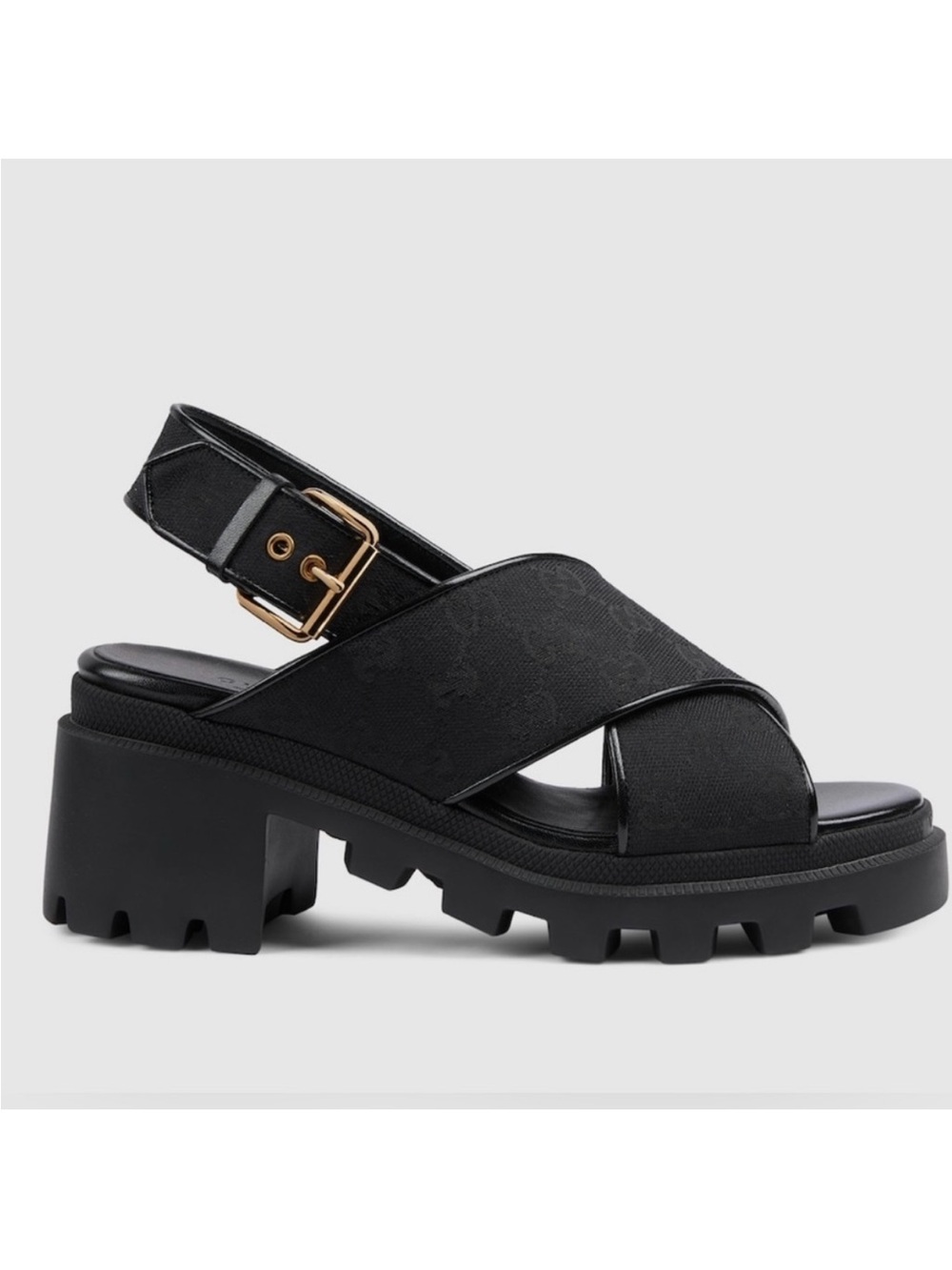 GUCCI Black Signature Canvas Lug Sole Platform Sandal